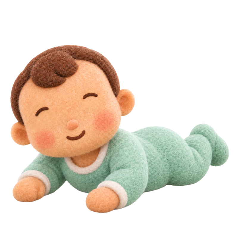 Bayi meniarap sambil tersenyum